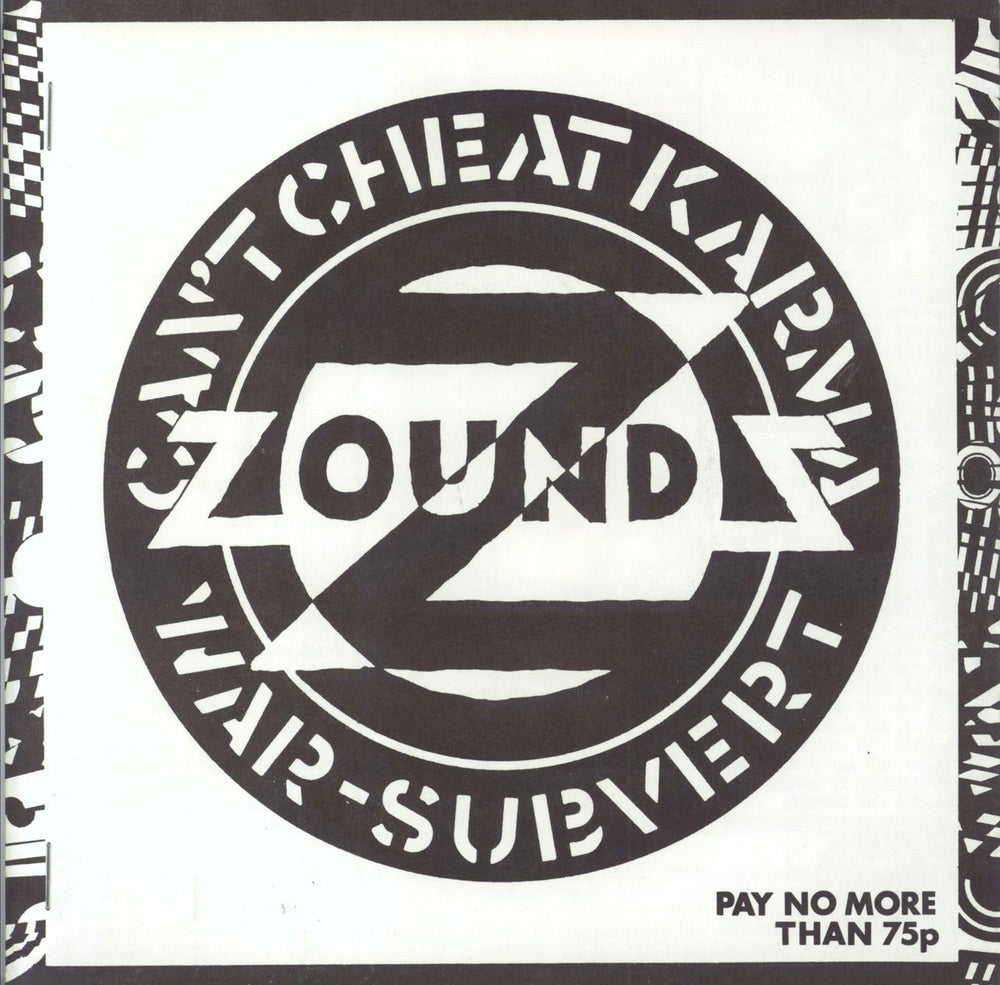 Zounds Can't Cheat Karma - Stapled Sleeve UK 7" vinyl single (7 inch record / 45) 421984/3