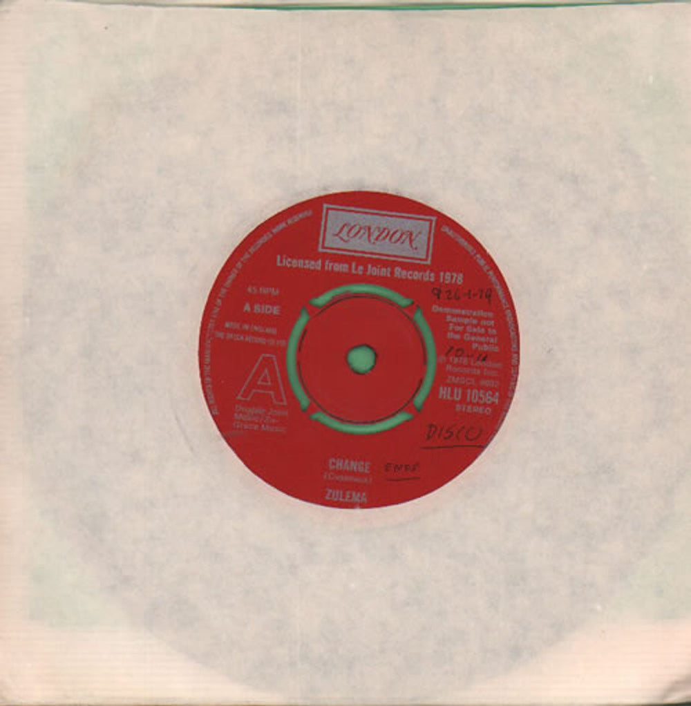 Zulema Change - A Label UK Promo 7" vinyl single (7 inch record / 45) HLU10564